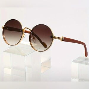 Chic Vintage Style Gold and Brown Round Sunglasses